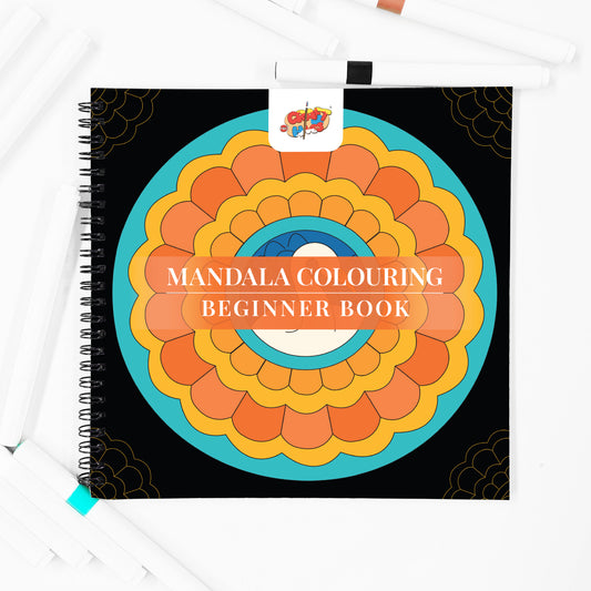 Mandala Colouring Beginner Book with 12 Acrylic Markers – 250 GSM Acid-Free Spiral Bound - The Crafthives