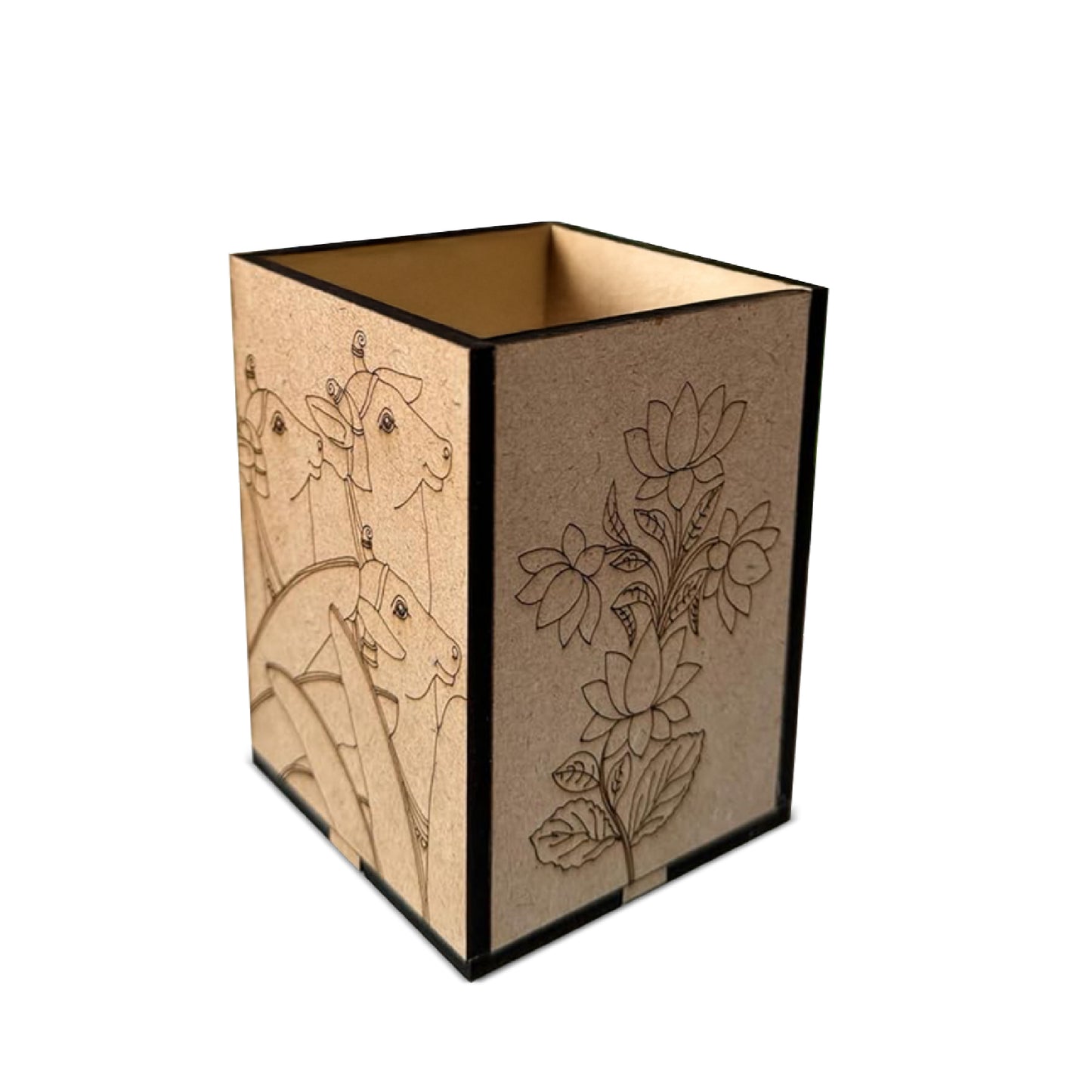 Square Pichwai Wooden Pen Stand