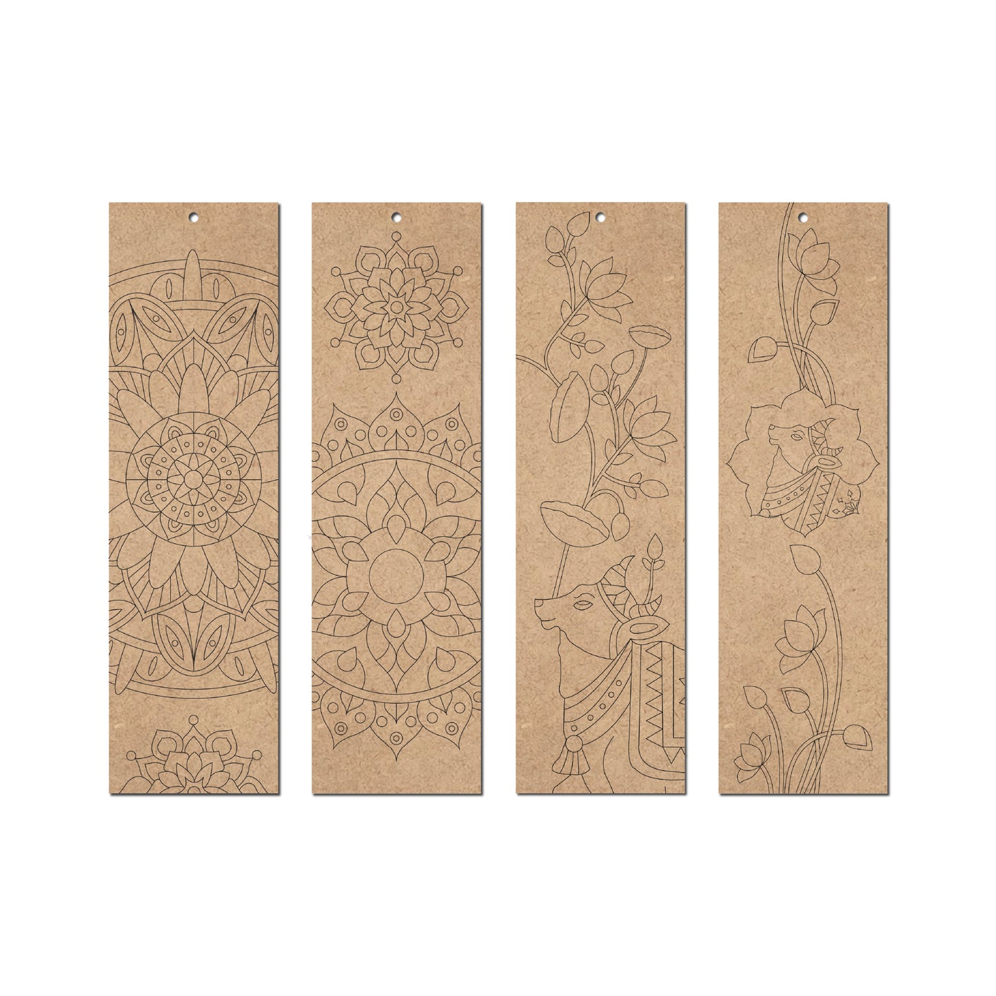 Set of 4 Wooden Bookmarks – Mandala & Pichwai Art