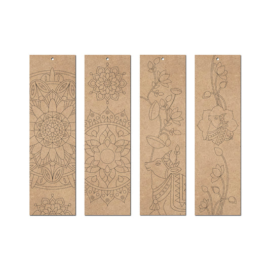 Wooden Bookmarks – Mandala & Pichwai Art | Set of 4 - The Crafthives