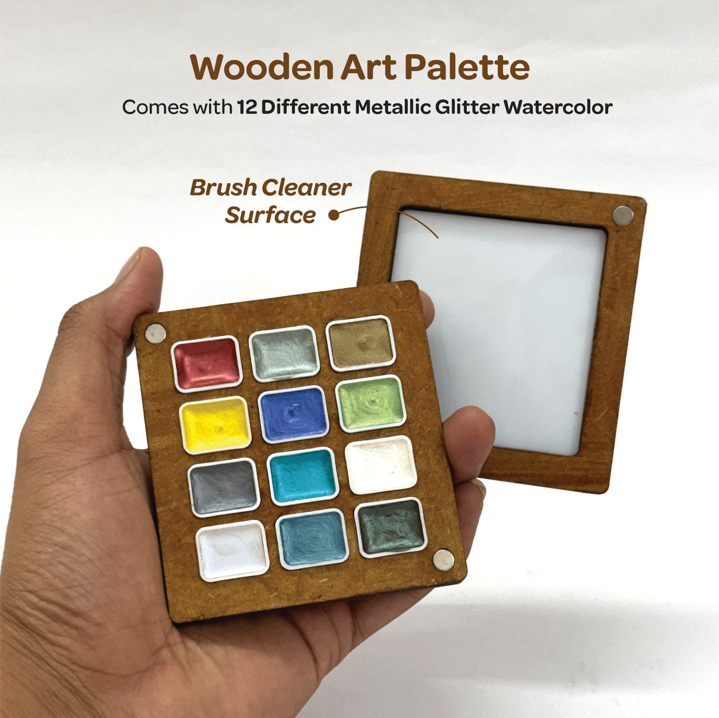 The Crafthives Metallic Watercolours Portable Palette | 12 Shades - The Crafthives