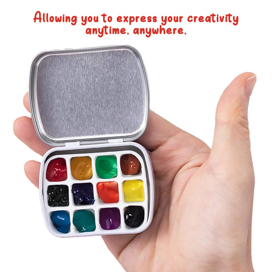 Mini Portable Color Storage Tin Box – 12-Well Refillable Palette for Artists