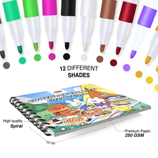 Comfortable Life – Cozy & Cute Coloring Book | 12 Acrylic Marker - The Crafthives