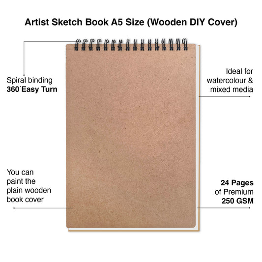 Artist Sketch Book – A5 | 230 GSM | DIY Wooden Cover - The Crafthives