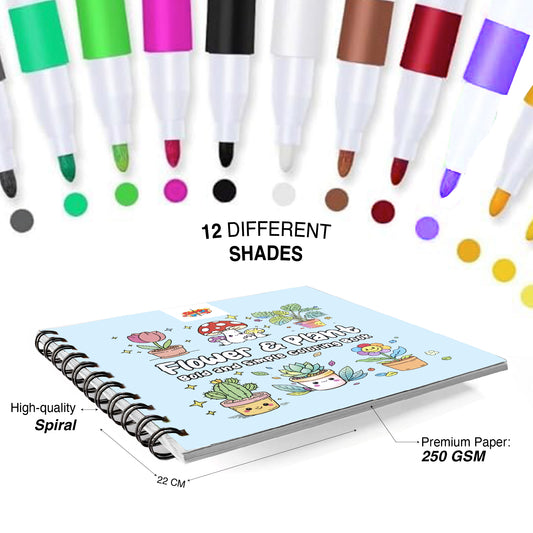Flower & Plant Bold and Simple Coloring Book – With 12 Acrylic Markers - The Crafthives