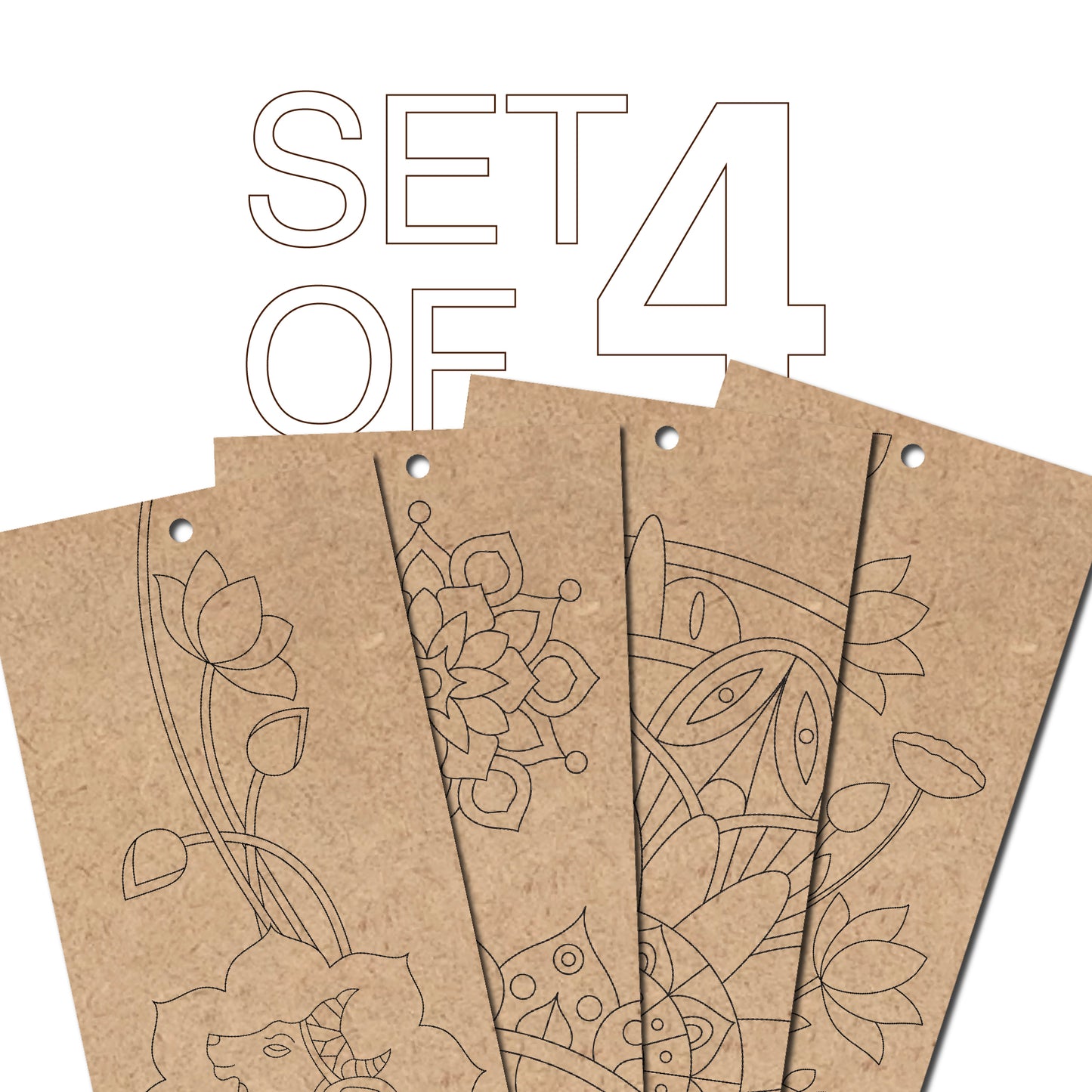 Set of 4 Wooden Bookmarks – Mandala & Pichwai Art