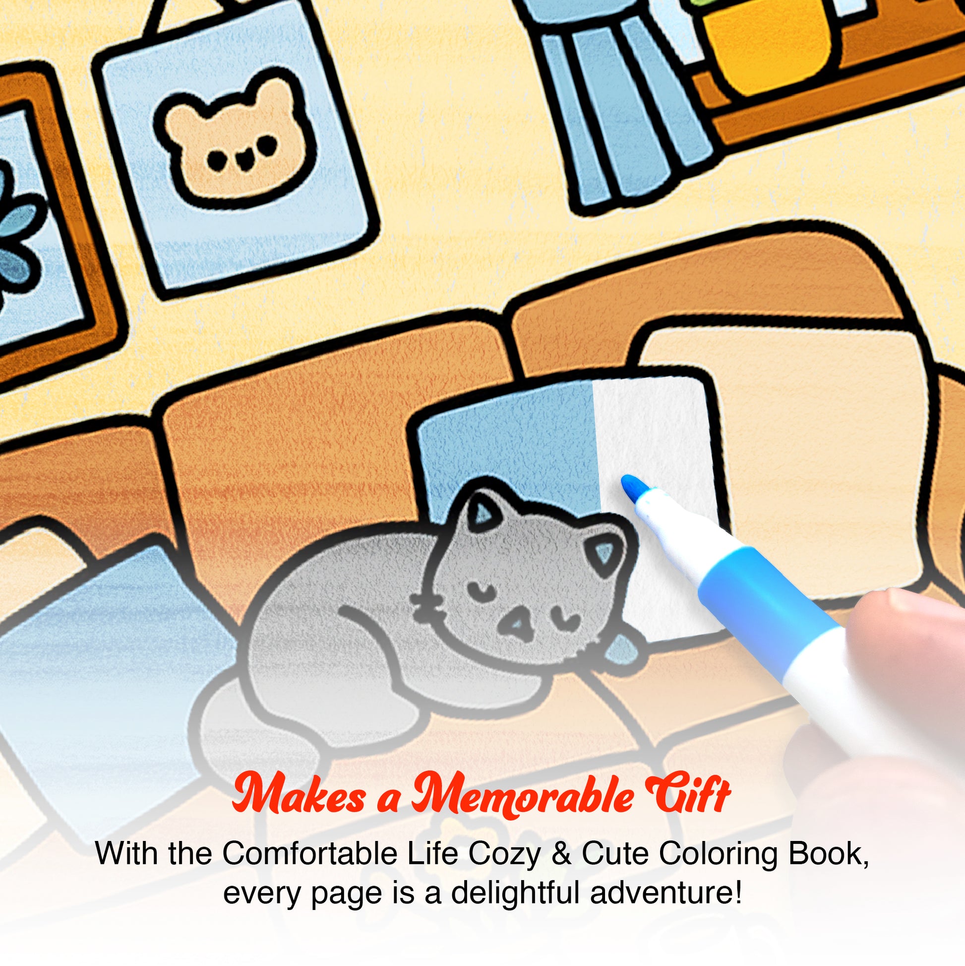 Comfortable Life – Cozy & Cute Coloring Book | 12 Acrylic Marker - The Crafthives