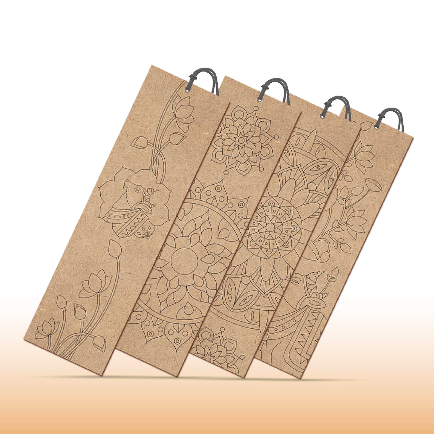 Set of 4 Wooden Bookmarks – Mandala & Pichwai Art