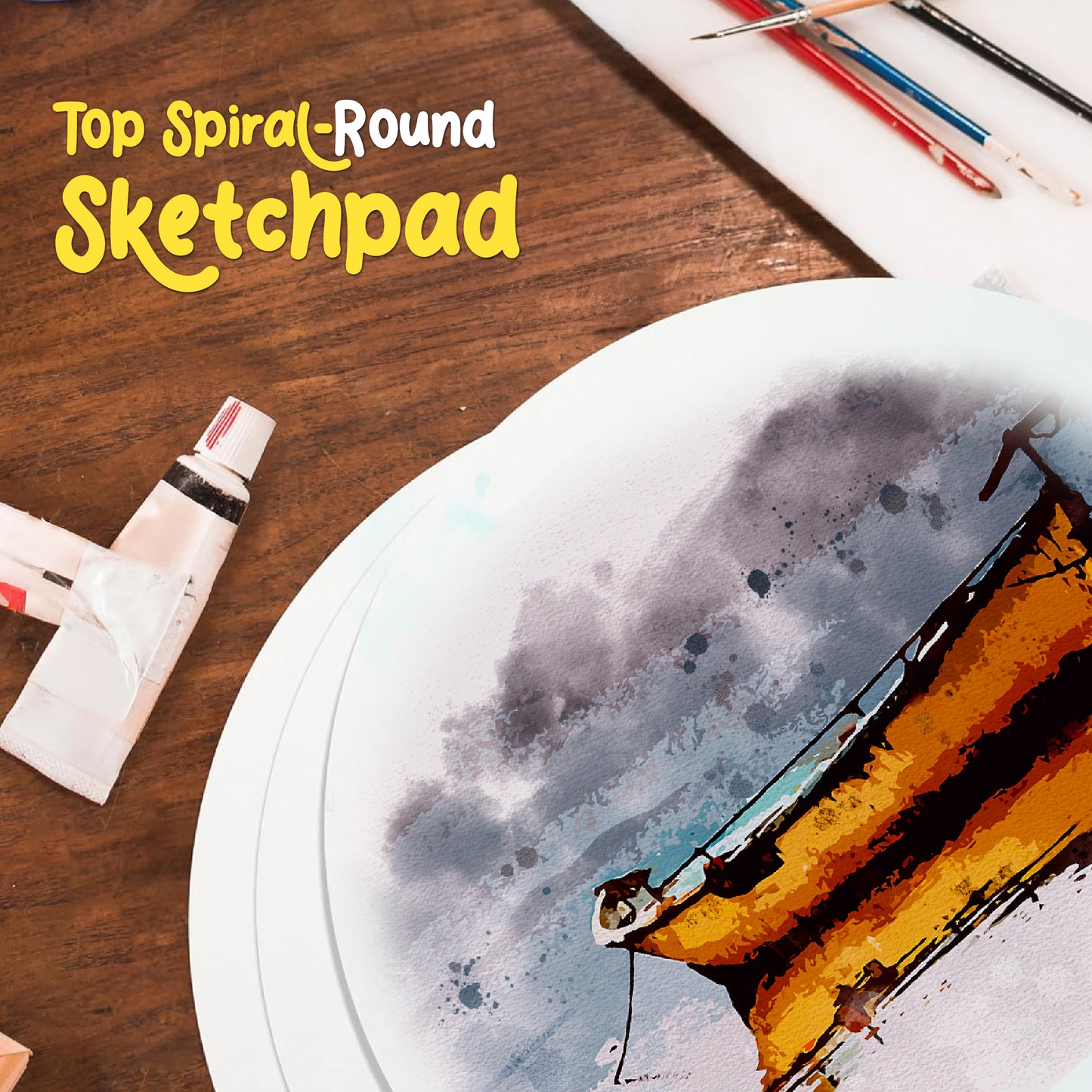 Round Artist Sketch Book – 7 Inch | Fishing Boat Theme