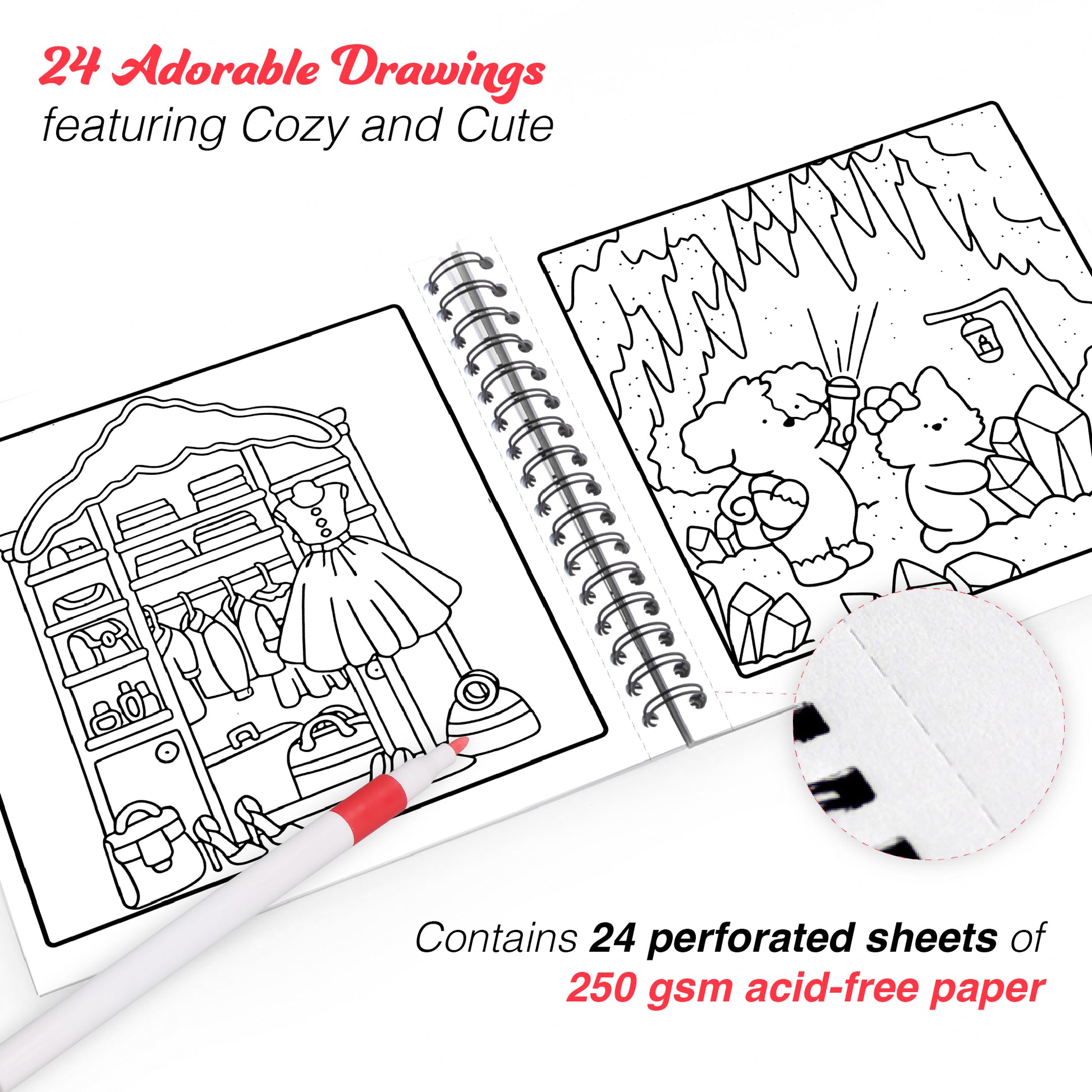 Comfortable Life – Cozy & Cute Coloring Book | 12 Acrylic Marker - The Crafthives