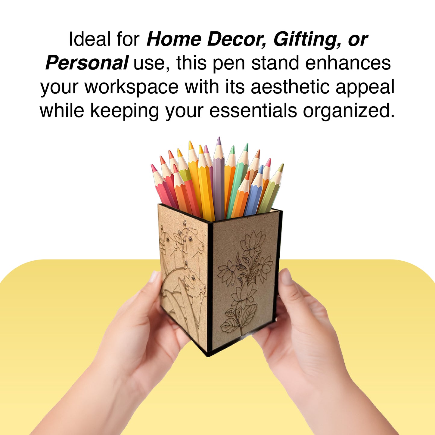 Square Pichwai Wooden Pen Stand