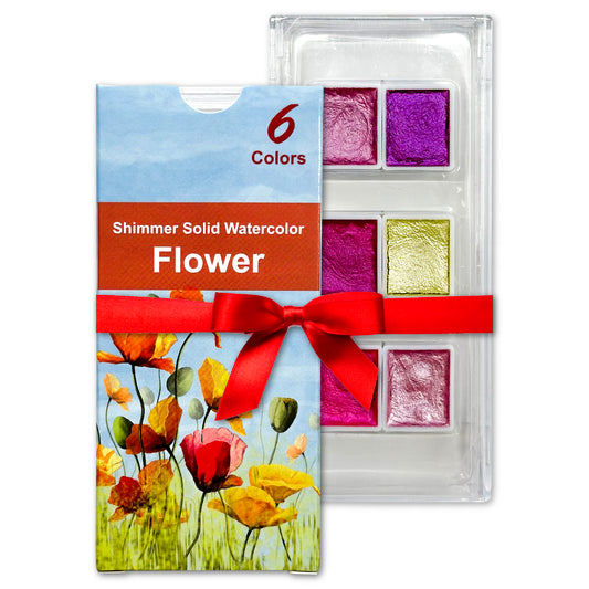 Flower Metallic Shimmer Watercolor Set – 6 Solid Pans | Professional