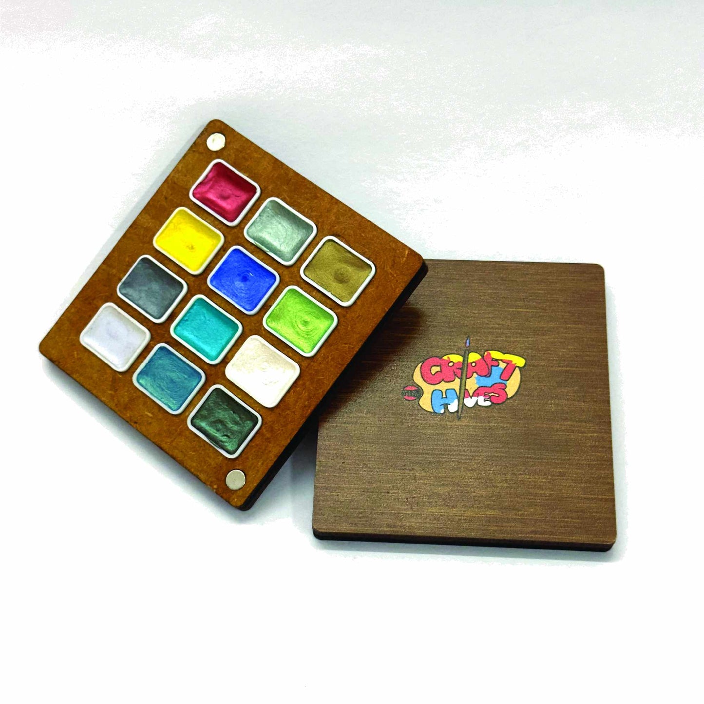 The Crafthives Metallic Watercolors Compact Palette | 12 Shades