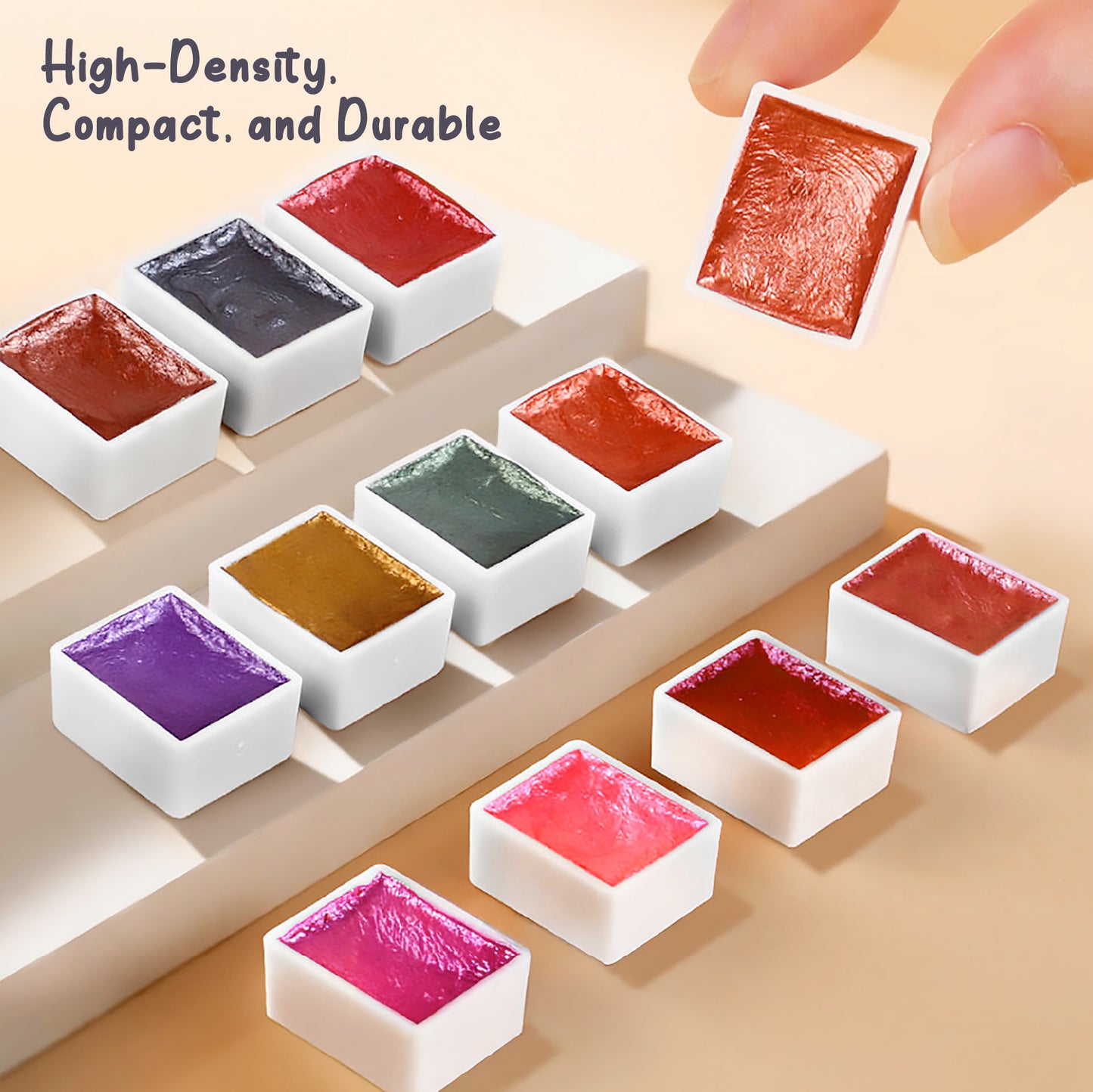 Macaron Metallic Shimmer Watercolor Set – 6 Solid Pans | Professional & Shimmering Colors