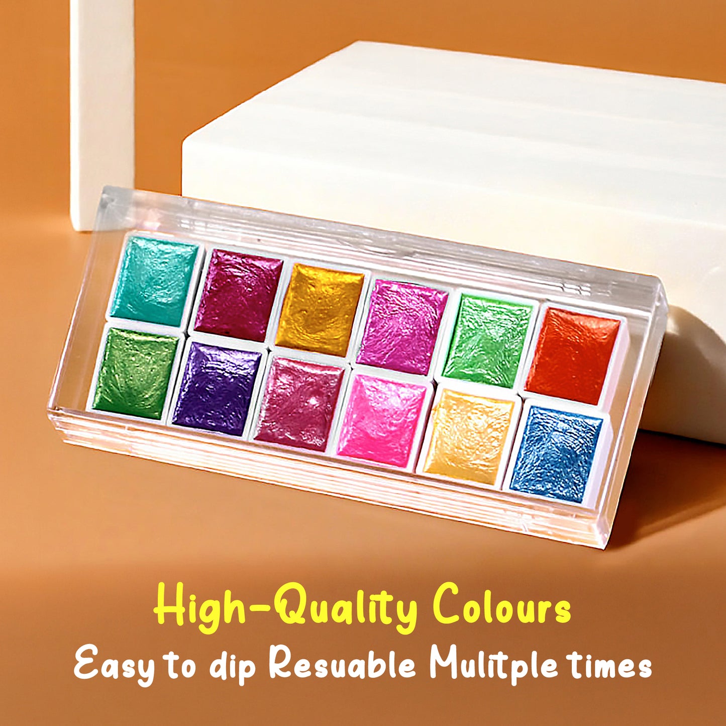 Vintage Metallic Shimmer Watercolor Set – 12 Solid Pans | Professional