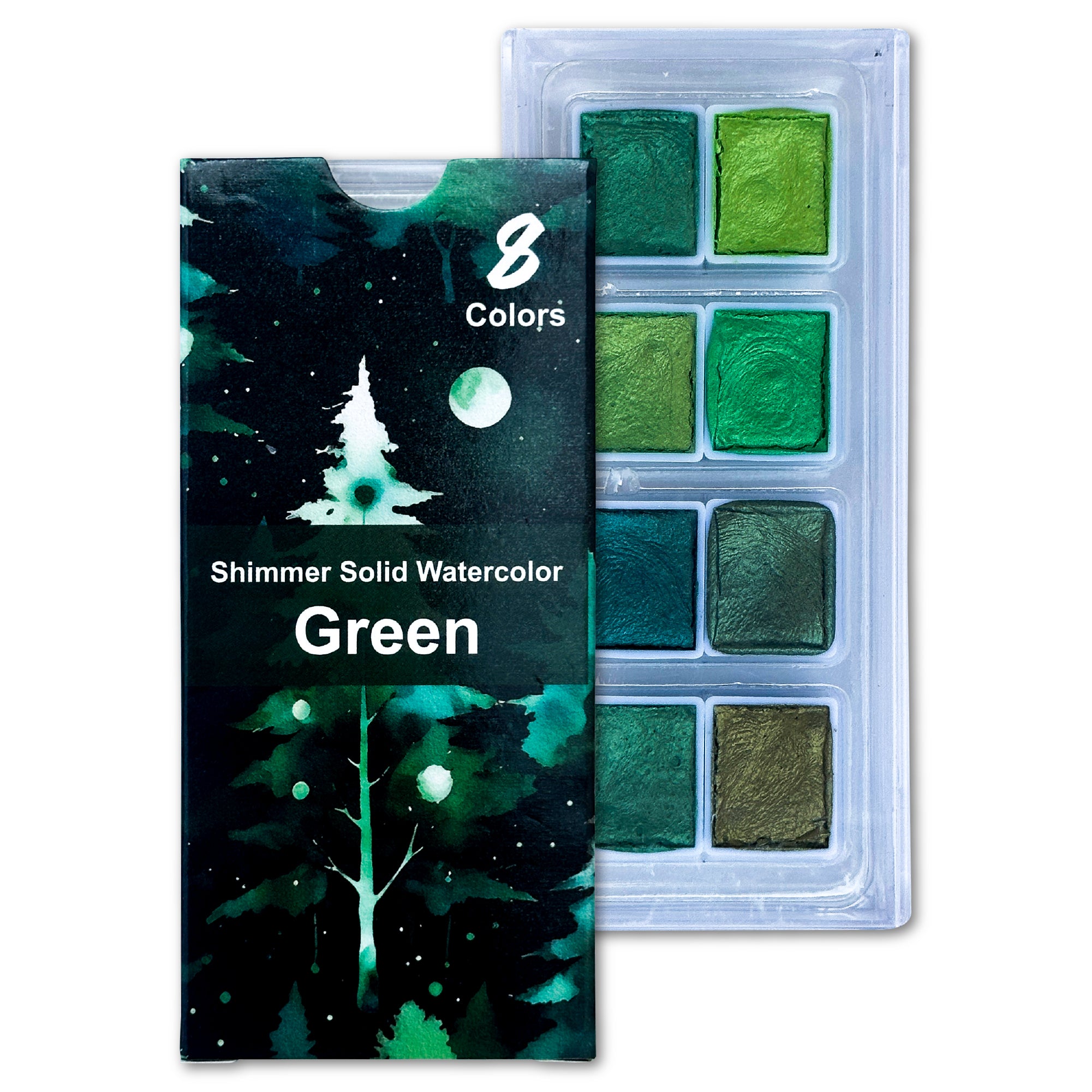 Green Shimmer Watercolor Set – 8 Metallic Colors | The Crafthives