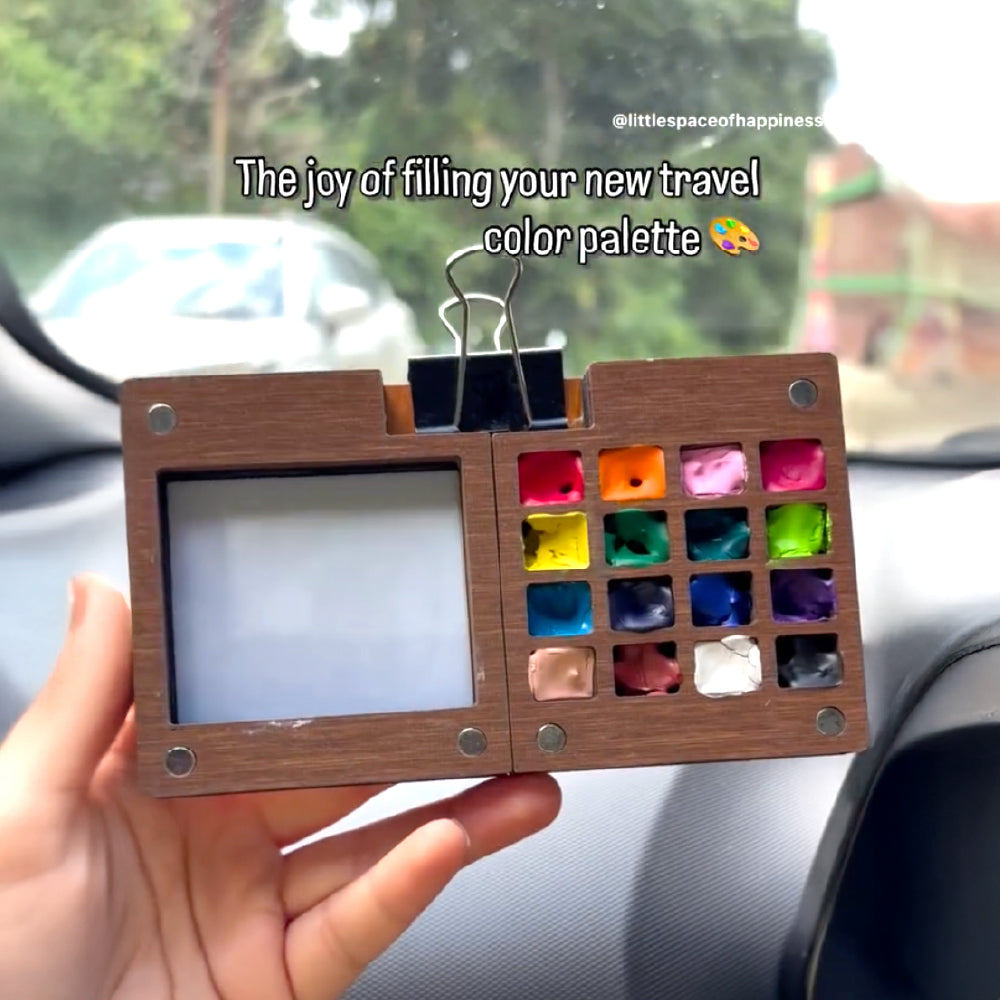 The Crafthives Mini Portable Wooden Travel Art Palette with brush