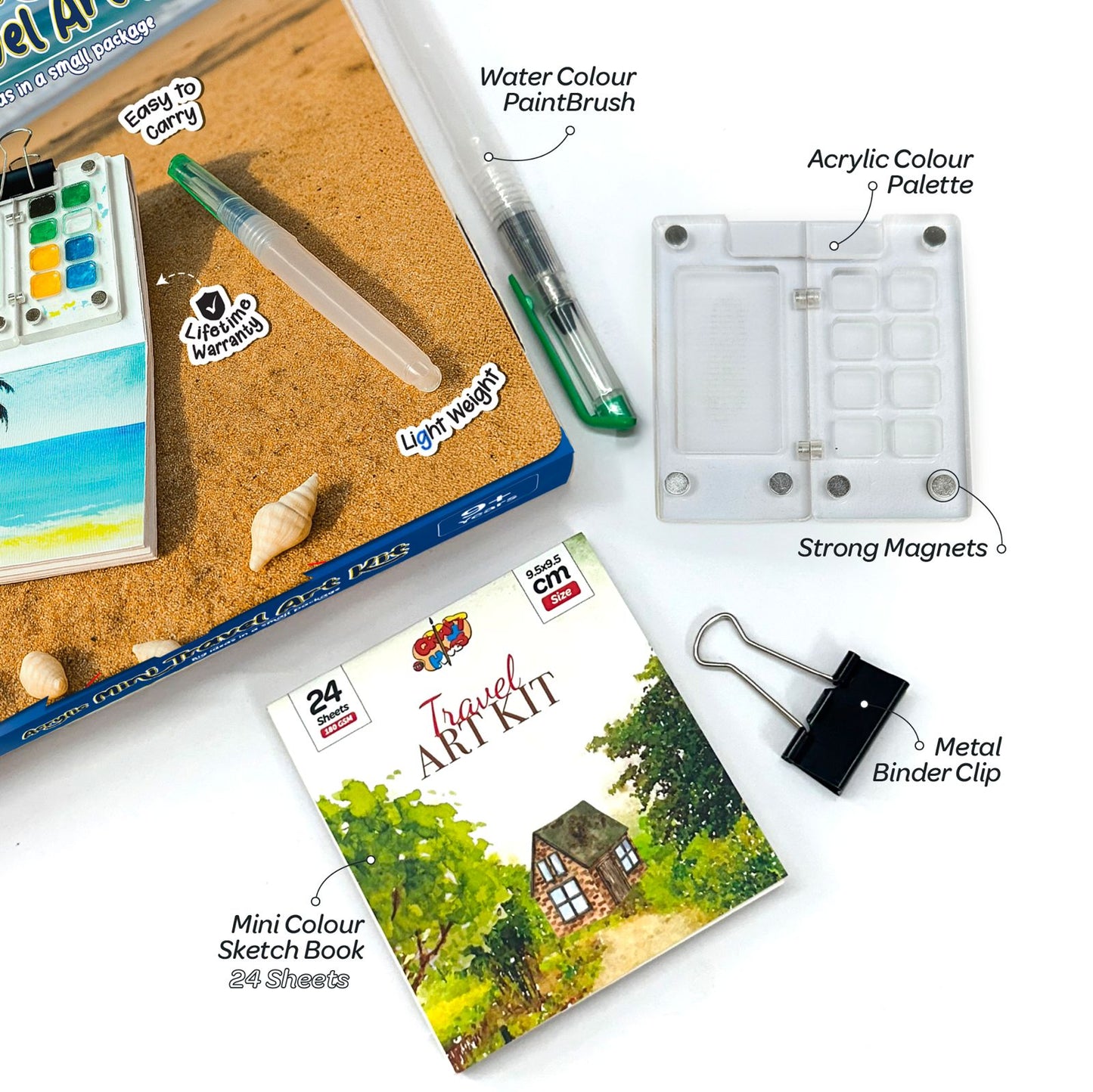 The Crafthives Mini Travel Art Kit- Acrylic (Water Colors Shades of 6)