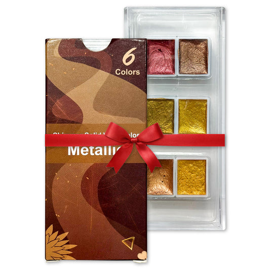 Metallic Shimmer Watercolor Set – 6 Solid Pans | Professional & Shimmering Colors