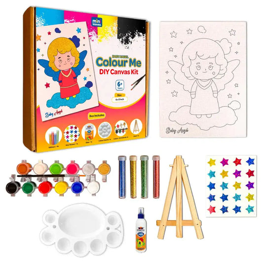 Colour Me Baby Princess DIY Canvas Art Kit 8 x 6 Inch with Wooden Easel 6+ Kids - The Crafthives