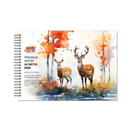 Artist Sketch Book – A4 Landscape (Deer) | 250 GSM Premium Paper - The Crafthives