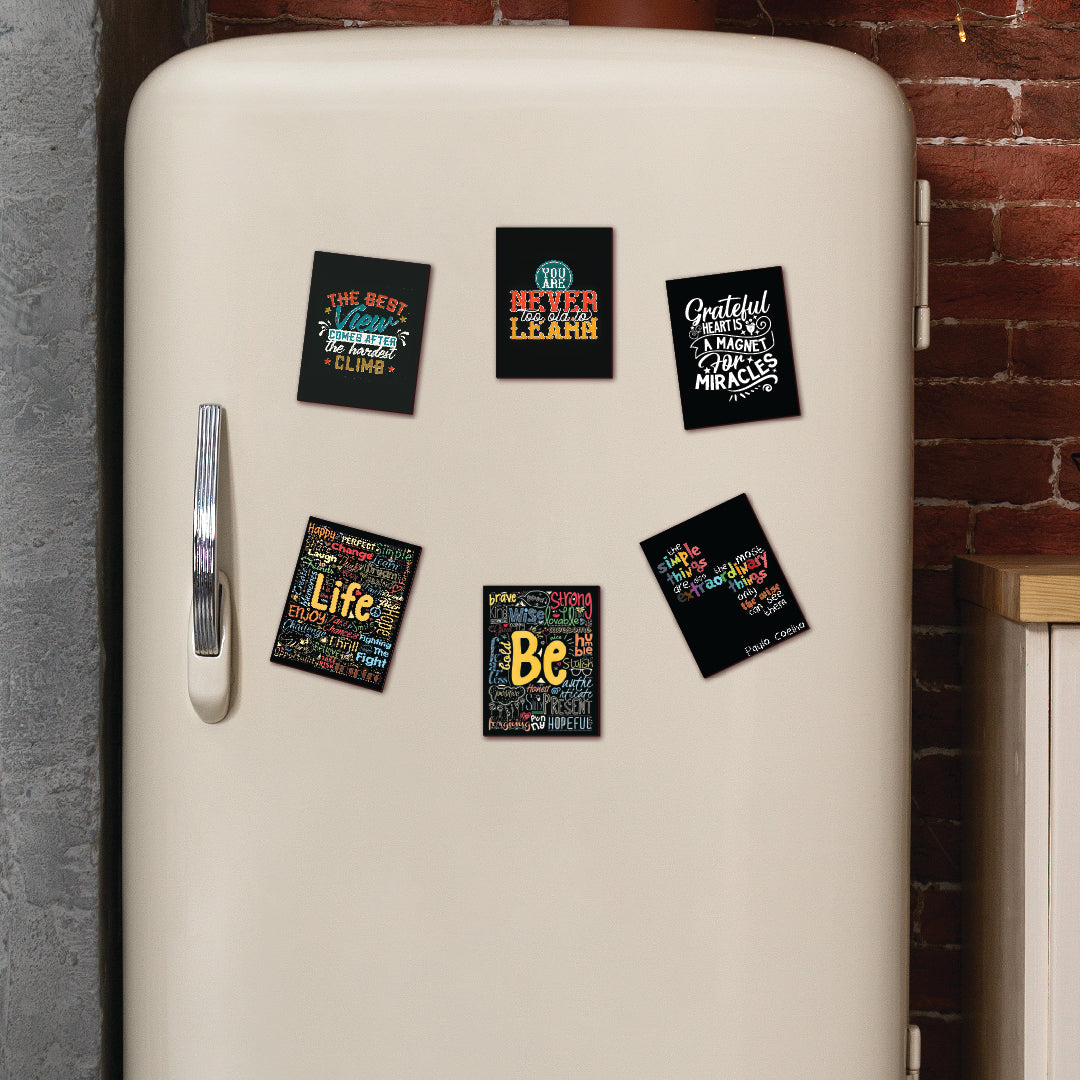 Inspirational Wooden Fridge Magnets – Set of 6 Motivational Quote Designs
