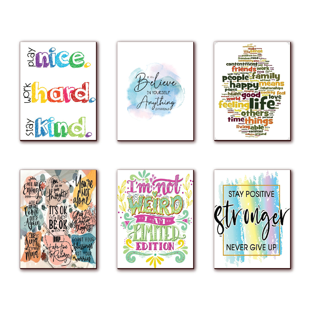 Motivational Wooden Fridge Magnets – Set of 6 | Positive Quotes & Colorful Designs | Home & Office Decor