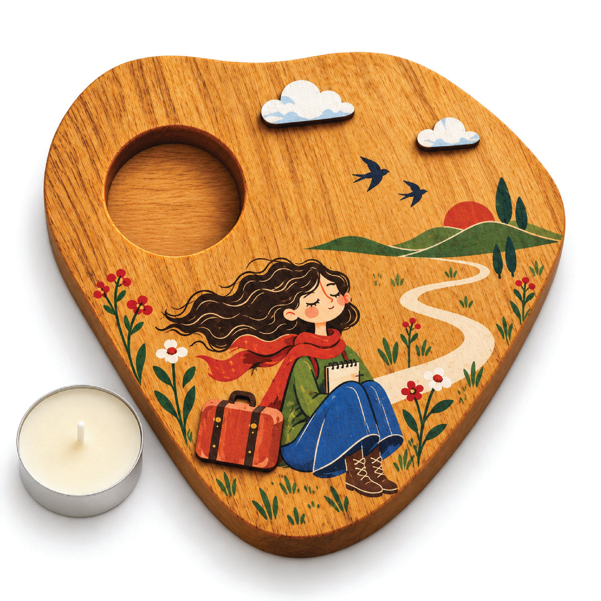 Wander & Wonder 3D Wooden Tealight Holder | Travel Girl Home Décor & Gift