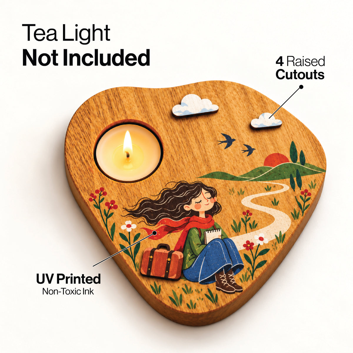 Wander & Wonder 3D Wooden Tealight Holder | Travel Girl Home Décor & Gift