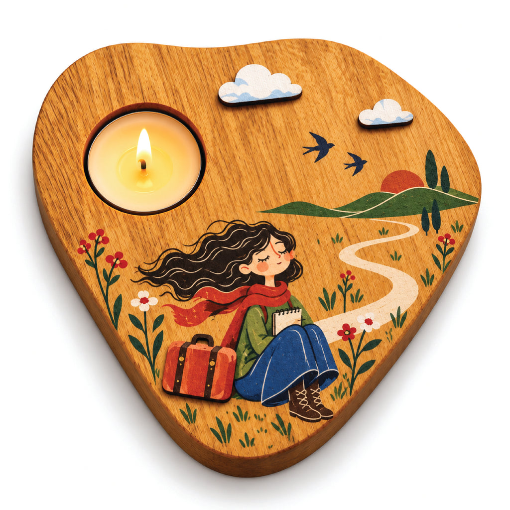 Wander & Wonder 3D Wooden Tealight Holder | Travel Girl Home Décor & Gift