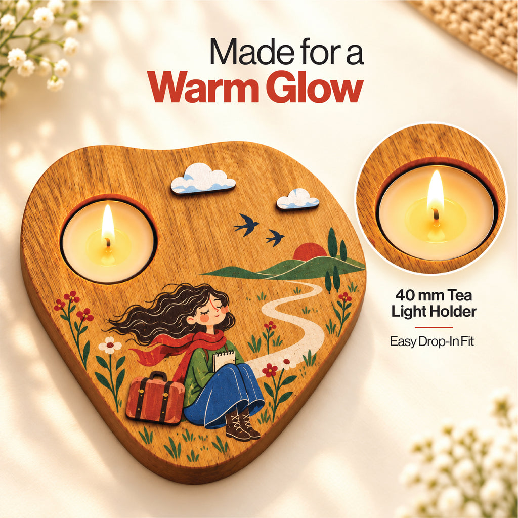 Wander & Wonder 3D Wooden Tealight Holder | Travel Girl Home Décor & Gift
