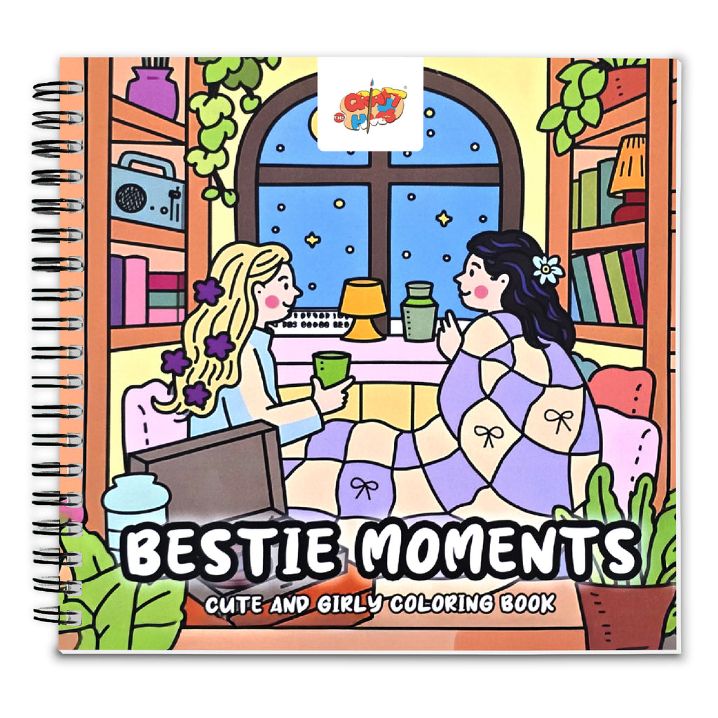 Bestie Moments – Cute & Girly Coloring Book | 12 Acrylic Markers