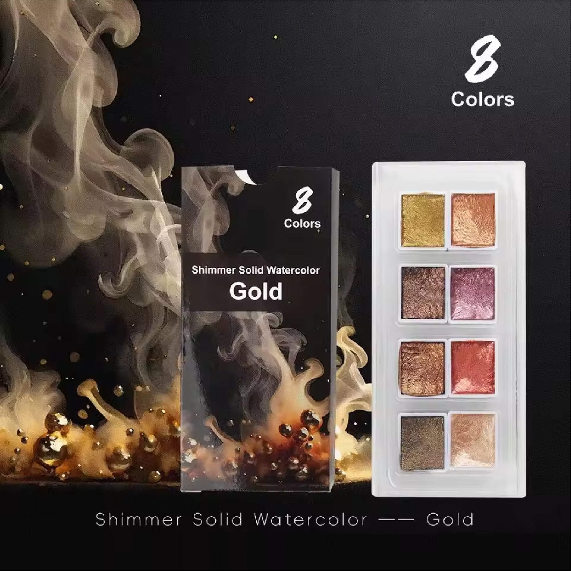 The Crafthives Shimmer Watercolor Set – Gold Magic (8 Metallic Pearlescent Shades)