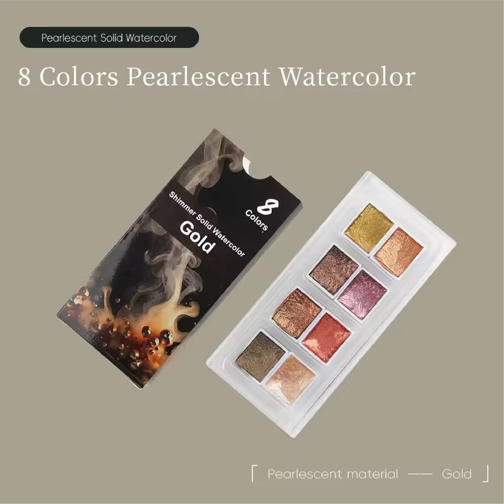 The Crafthives Shimmer Watercolor Set – Gold Magic (8 Metallic Pearlescent Shades)