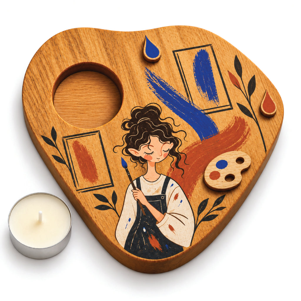Colors of Joy 3D Wooden Tealight Holder | Artist Girl Aesthetic Room Décor & Gift
