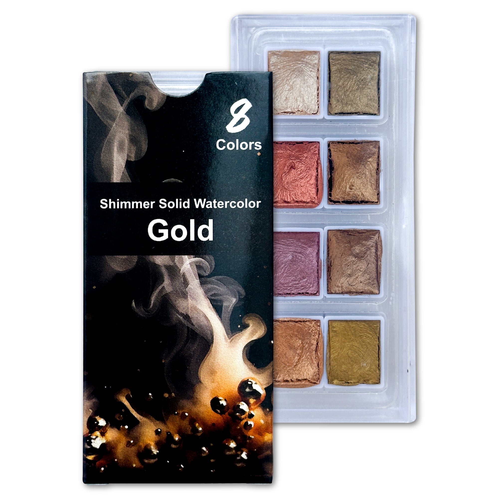 The Crafthives Shimmer Watercolor Set – Gold Magic (8 Metallic Pearlescent Shades)