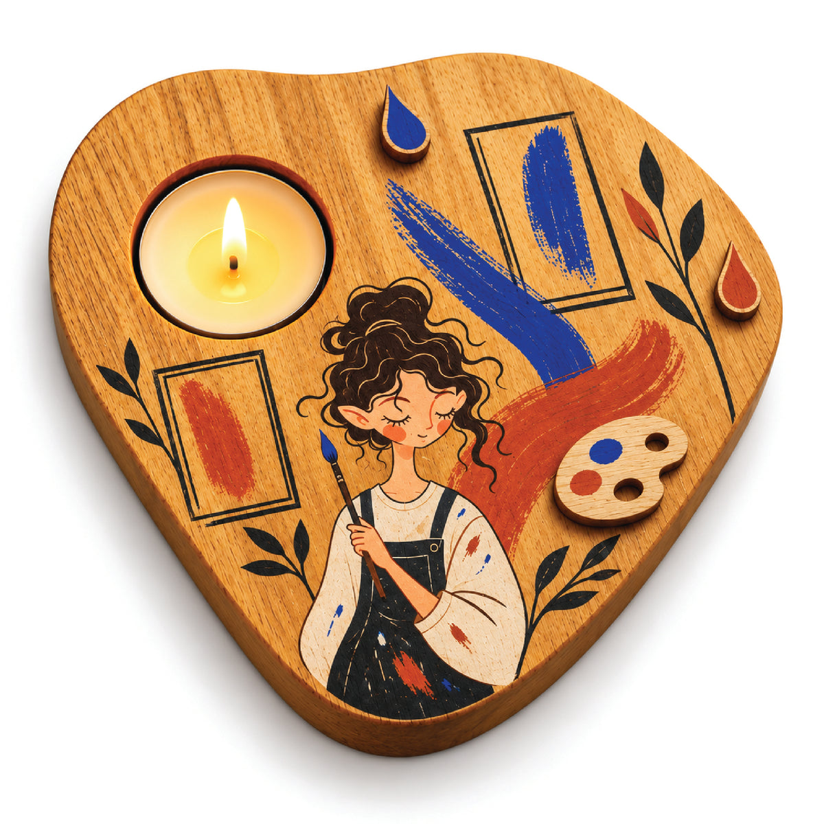 Colors of Joy 3D Wooden Tealight Holder | Artist Girl Aesthetic Room Décor & Gift