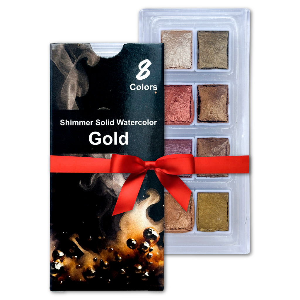 The Crafthives Shimmer Watercolor Set – Gold Magic (8 Metallic Pearlescent Shades)