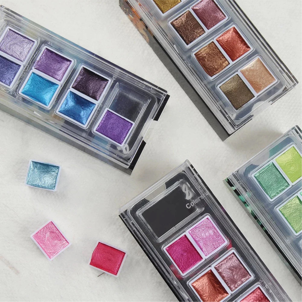 The Crafthives Shimmer Watercolor Set – Gold Magic (8 Metallic Pearlescent Shades)