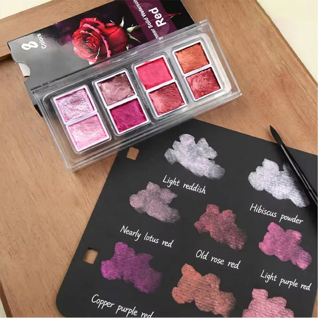 The Crafthives Shimmer Watercolor Set – Red Magic (8 Metallic Pearlescent Shades)