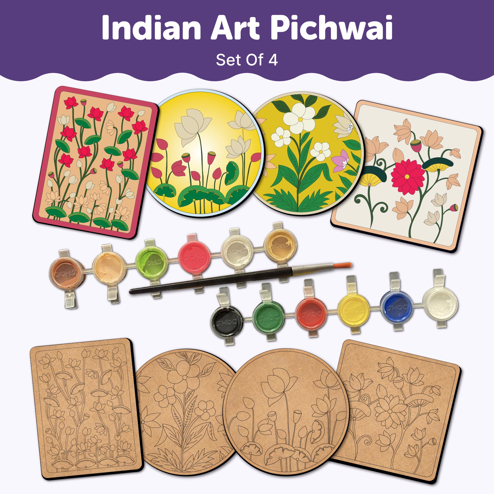 Pichwai Art Kit - Advanced DIY Tea Coaster Set of 4