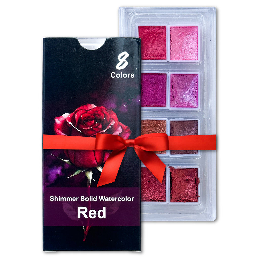 The Crafthives Shimmer Watercolor Set – Red Magic (8 Metallic Pearlescent Shades)