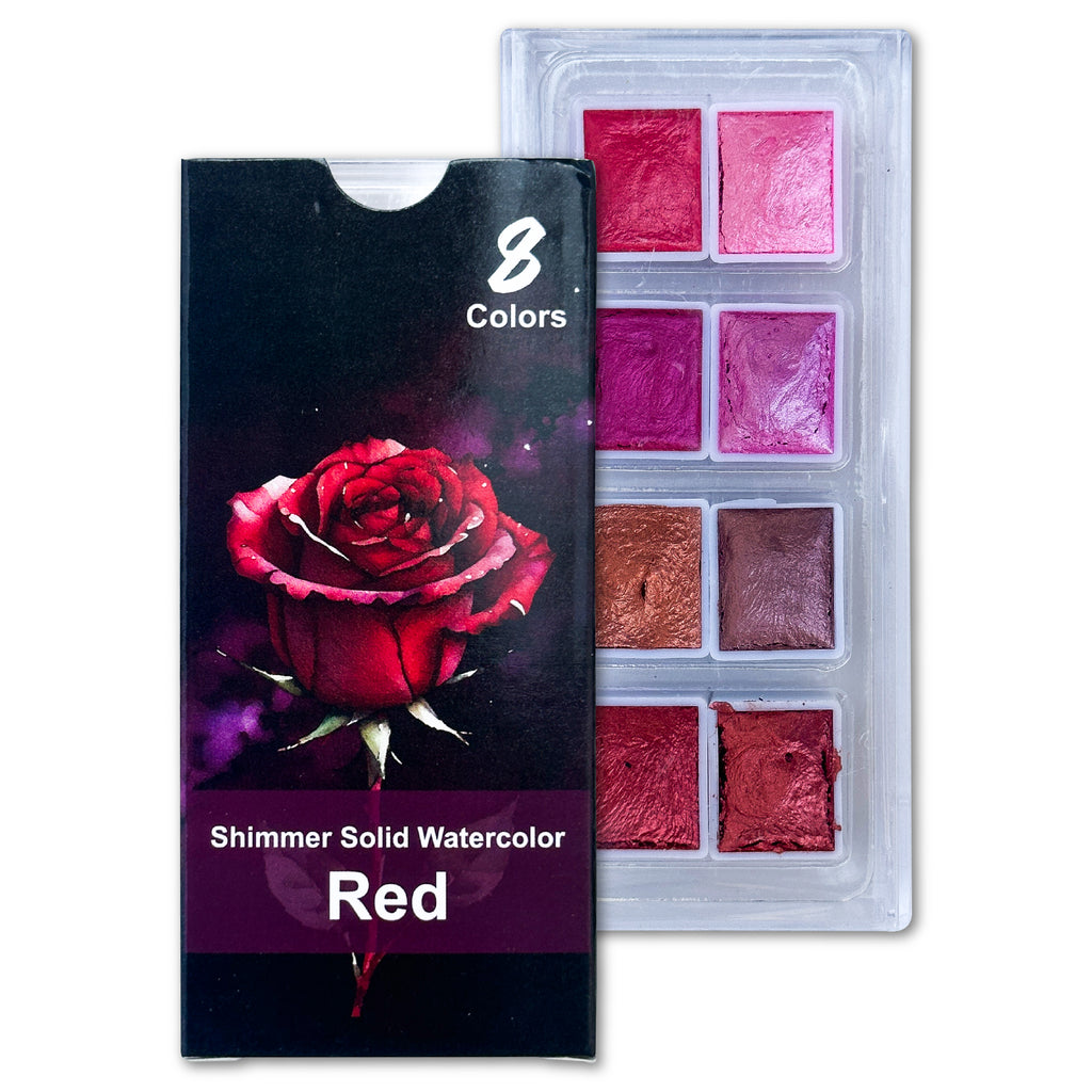 The Crafthives Shimmer Watercolor Set – Red Magic (8 Metallic Pearlescent Shades)