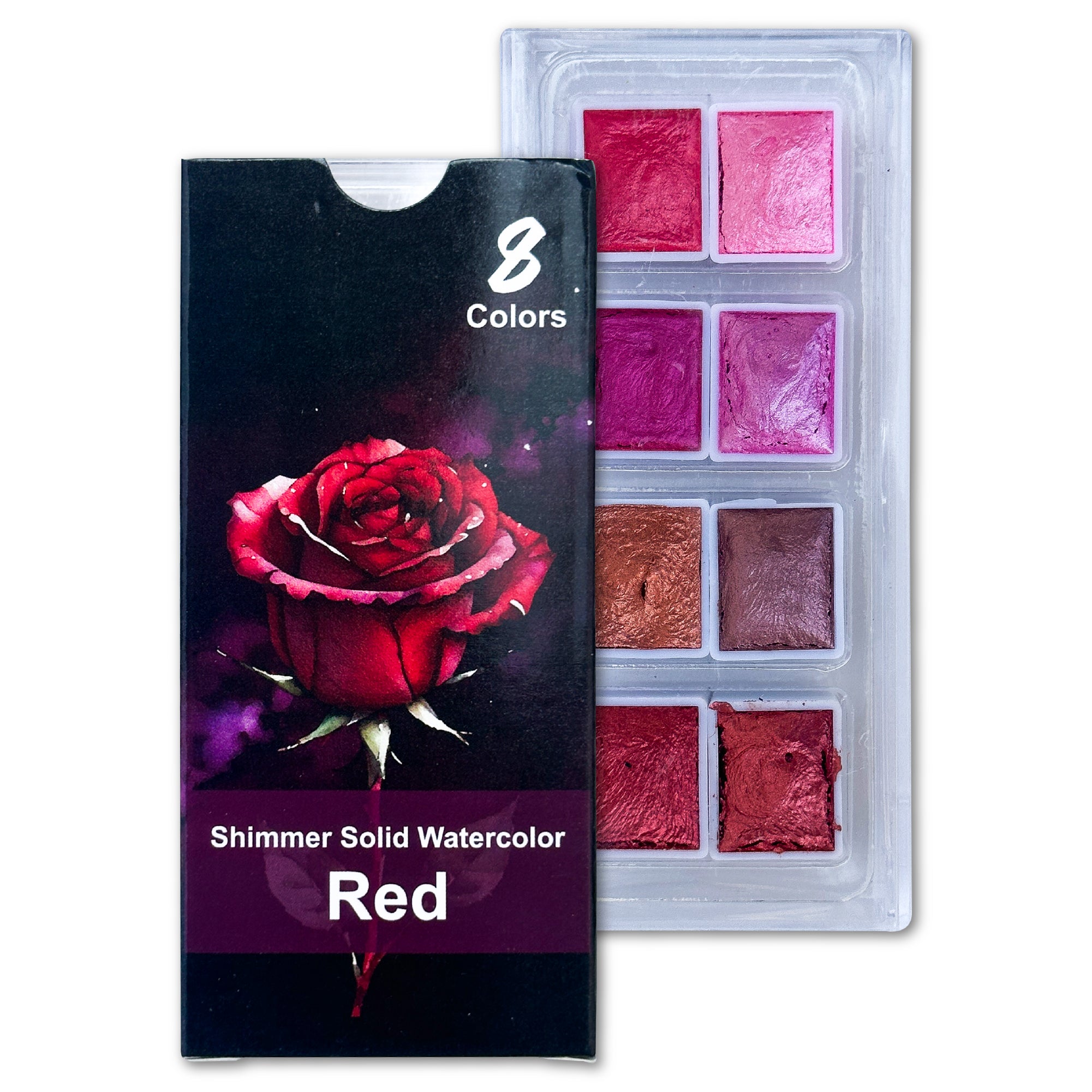 The Crafthives Shimmer Watercolor Set – Red Magic (8 Metallic Pearlescent Shades)