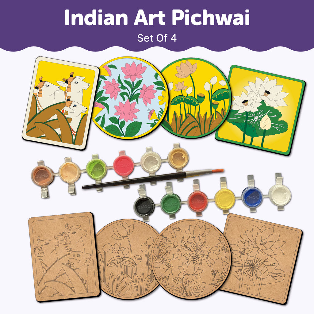 Mandala Art Kit for Adults | Tea Coasters Pichwai Theme Set of 4