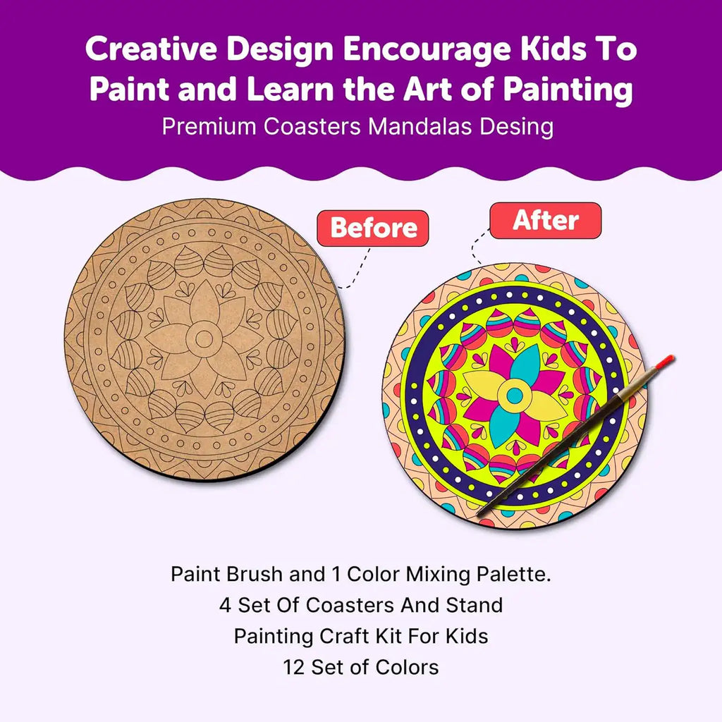 Mandala Painting Kit Tea Coaster Art and Craft Kit- Advanced Level 6+ - The Crafthives