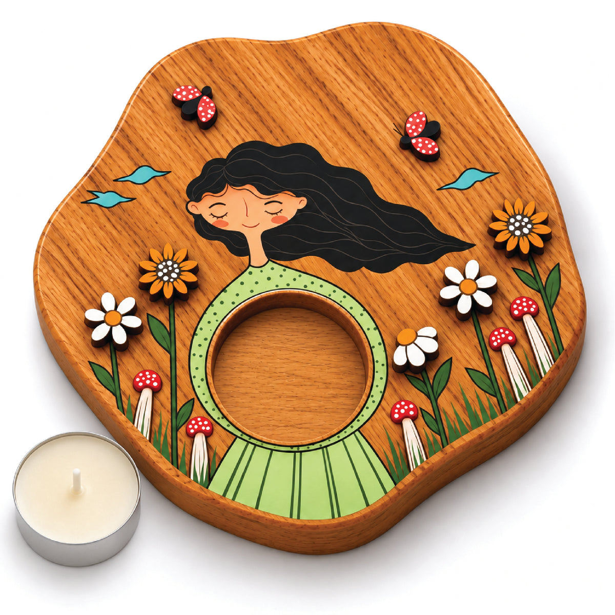 Bloom & Be You 3D Wooden Tealight Holder | Aesthetic Girl Room Décor & Gift