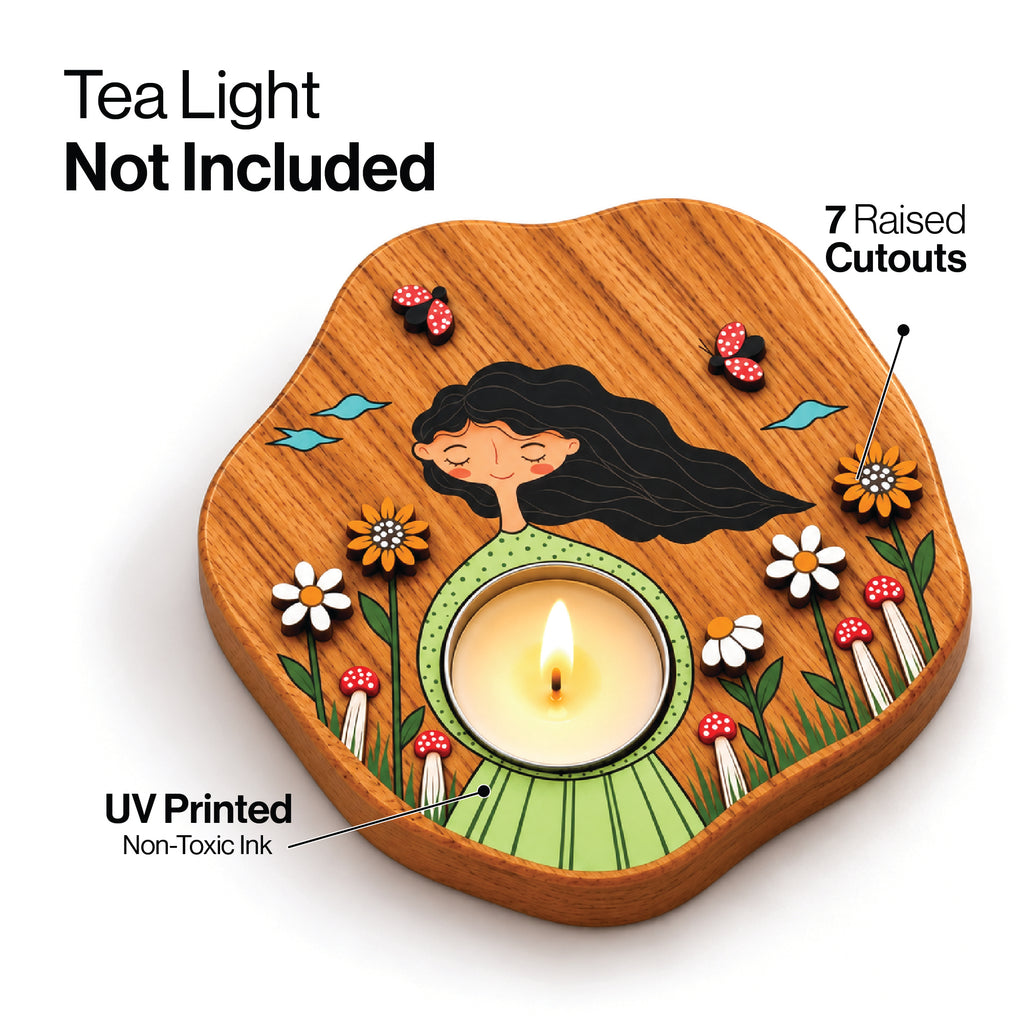 Bloom & Be You 3D Wooden Tealight Holder | Aesthetic Girl Room Décor & Gift