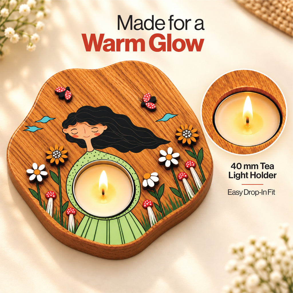 Bloom & Be You 3D Wooden Tealight Holder | Aesthetic Girl Room Décor & Gift