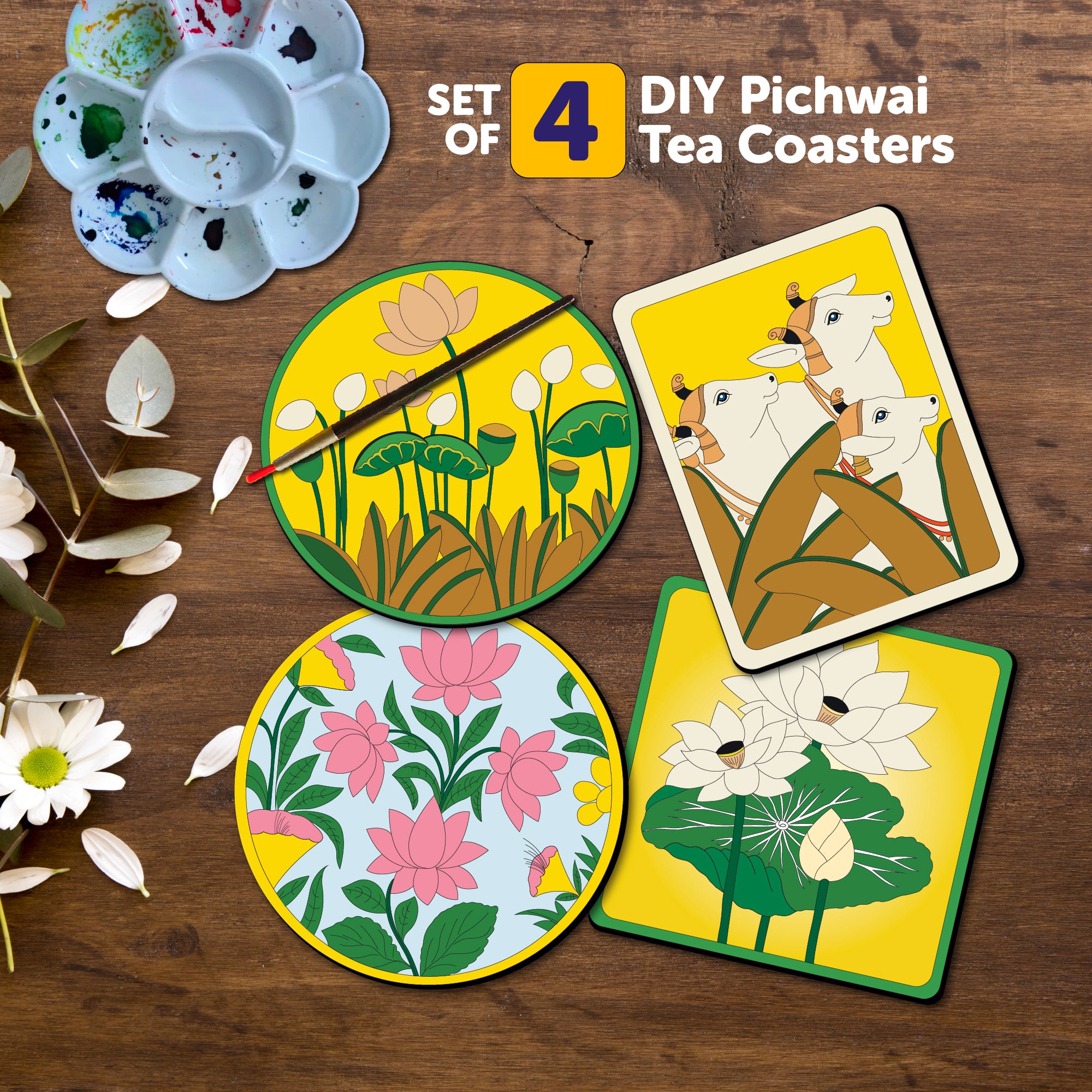 Mandala Art Kit for Adults | Tea Coasters Pichwai Theme Set of 4